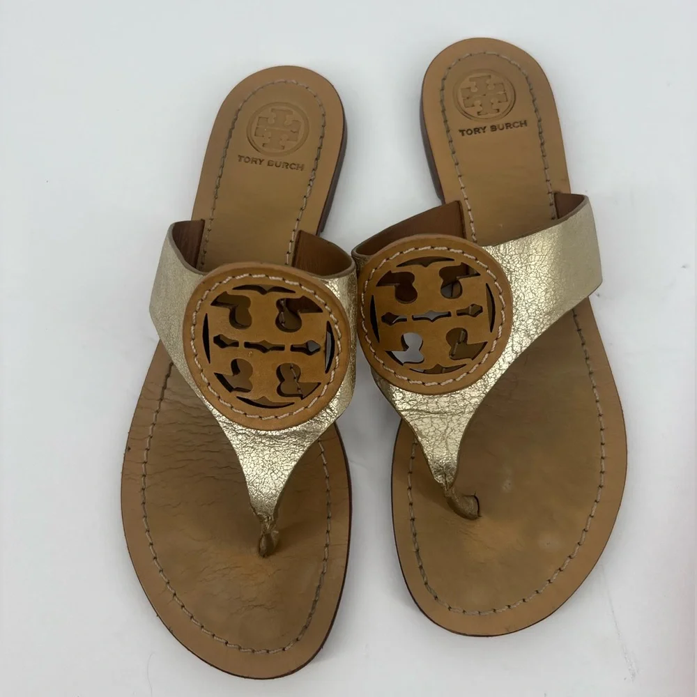 Tory Burch Metallic Gold and Tan Sandals
